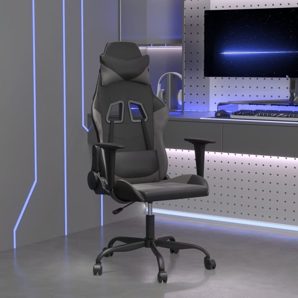 vidaXL Καρέκλα Gaming Μασάζ Μαύρο/Γκρι από Συνθετικό Δέρμα