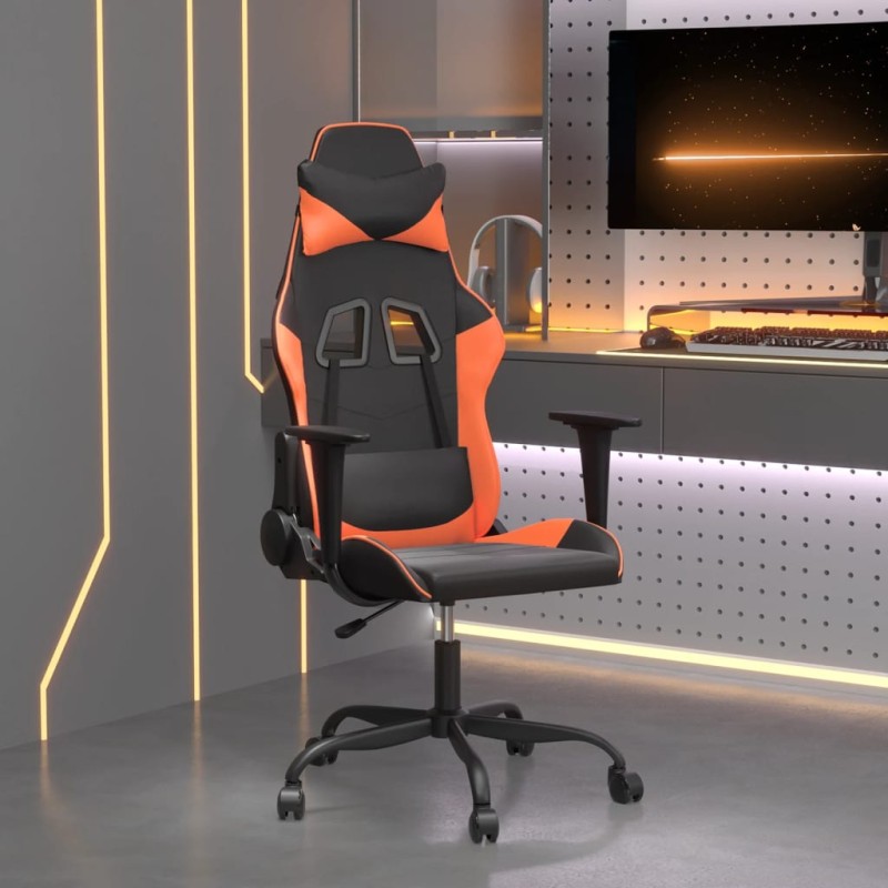 vidaXL Καρέκλα Gaming Μασάζ Μαύρο/πορτοκαλί από Συνθετικό Δέρμα