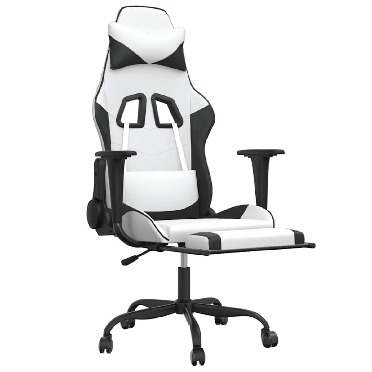vidaXL Καρέκλα Gaming Μασάζ Υποπόδιο Λευκό & Μαύρο από Συνθετικό Δέρμα