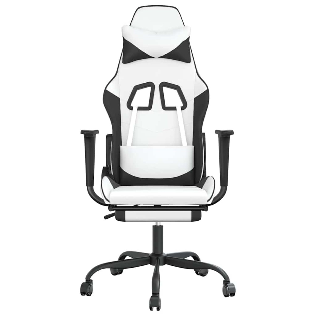 vidaXL Καρέκλα Gaming Μασάζ Υποπόδιο Λευκό & Μαύρο από Συνθετικό Δέρμα