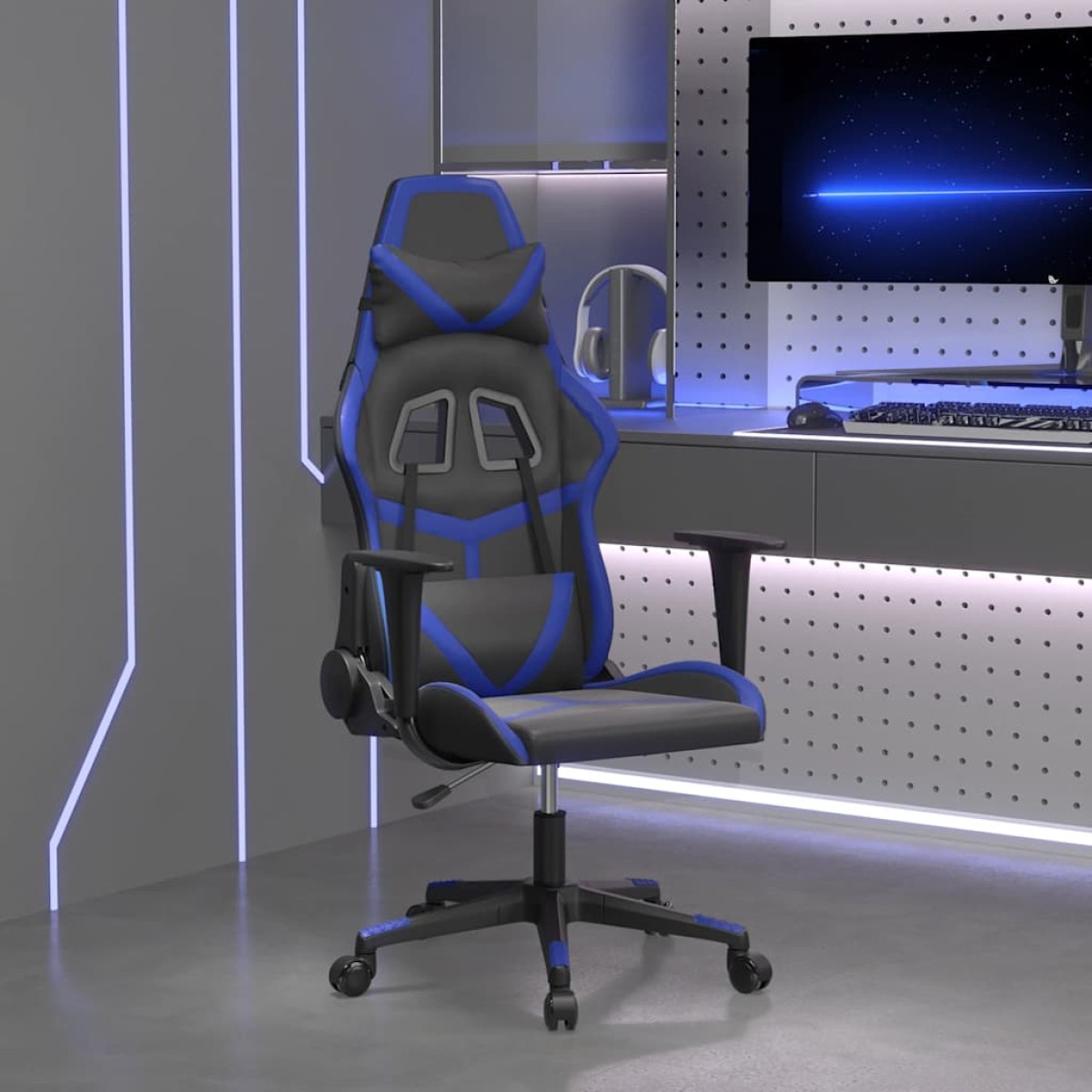 vidaXL Καρέκλα Gaming Μασάζ Μαύρο/Μπλε από Συνθετικό Δέρμα
