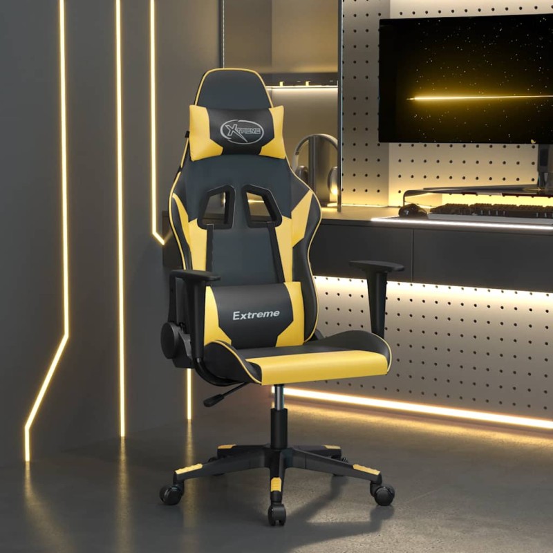 vidaXL Καρέκλα Gaming Μασάζ Μαύρο/Χρυσό από Συνθετικό Δέρμα