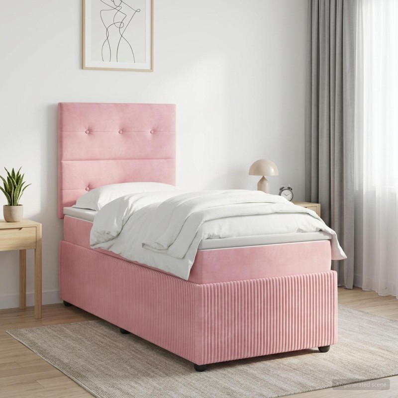 vidaXL Κρεβάτι box spring με στρώμα Ροζ 90 x 200 cm Βελούδο