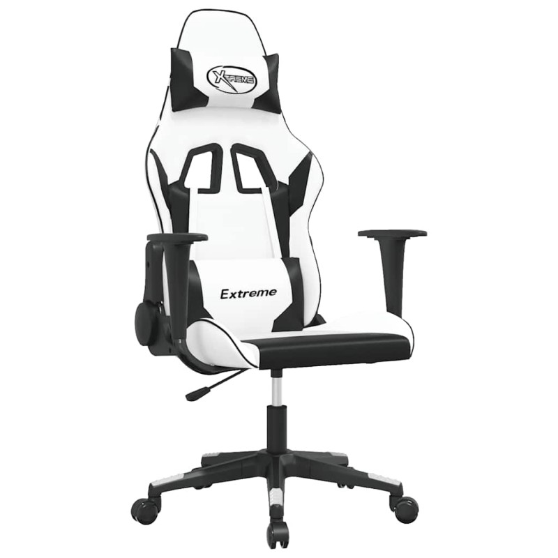 vidaXL Καρέκλα Gaming Μασάζ Λευκό/Μαύρο από Συνθετικό Δέρμα