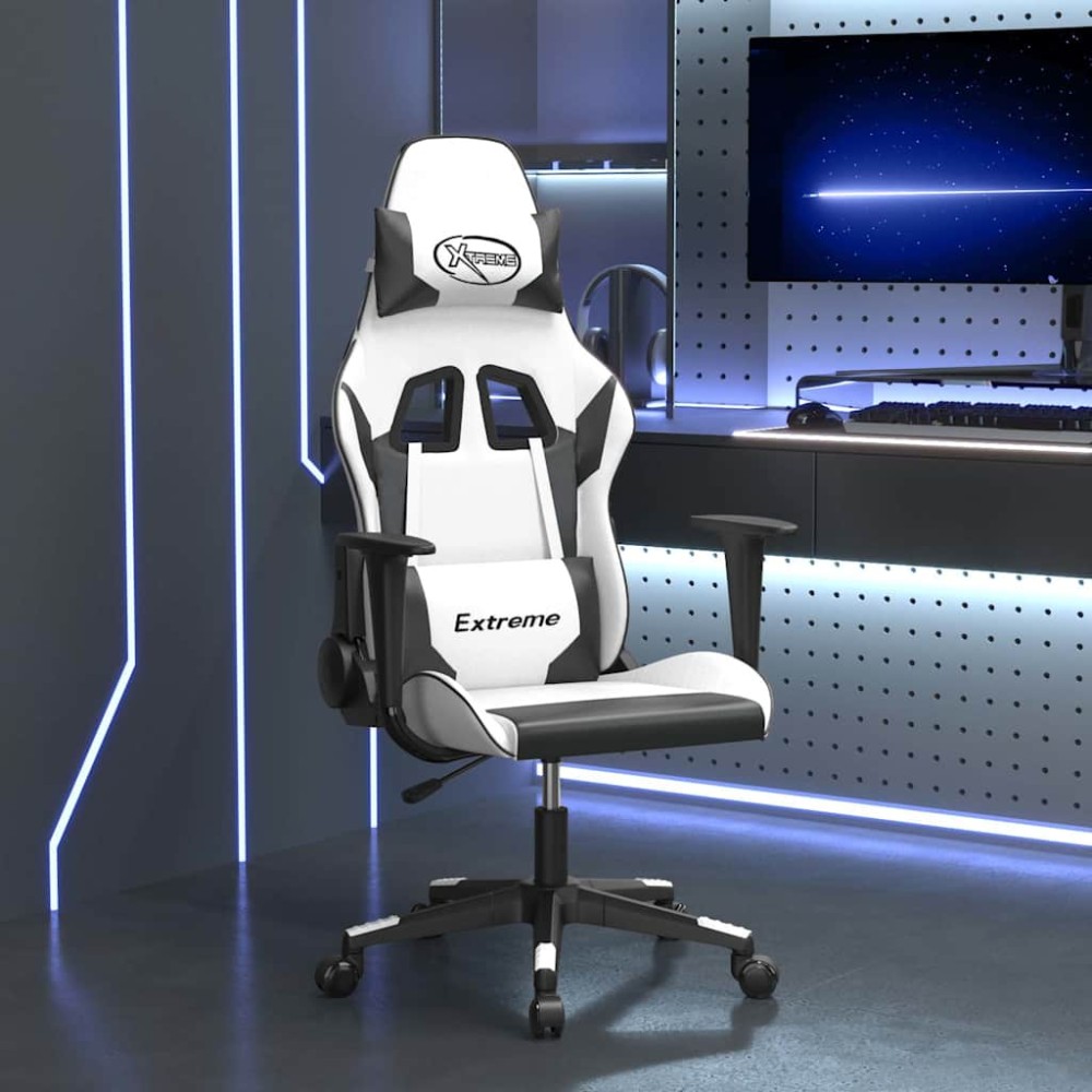 vidaXL Καρέκλα Gaming Μασάζ Λευκό/Μαύρο από Συνθετικό Δέρμα