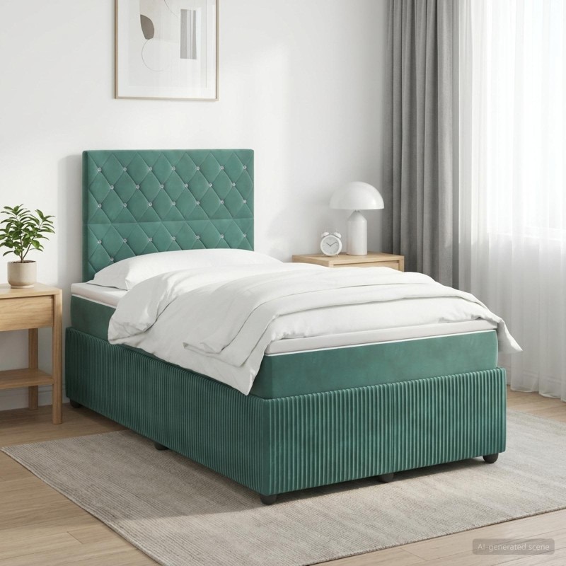vidaXL Κρεβάτι box spring με στρώμα Σκούρο Πράσινο 120 x 190 cm