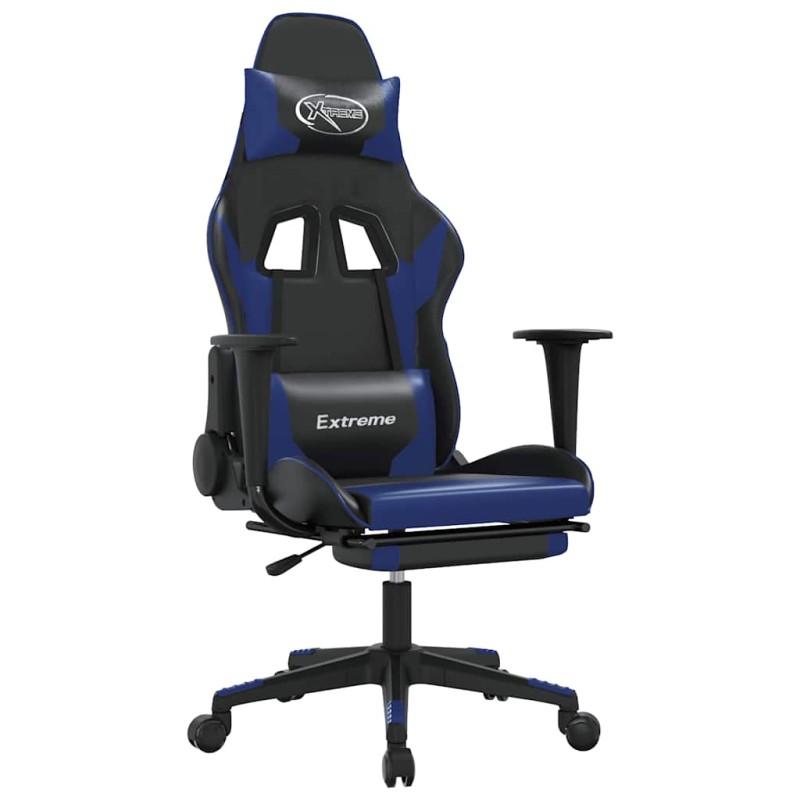 vidaXL Καρέκλα Gaming Μασάζ Υποπόδιο Μαύρο & Μπλε από Συνθετικό Δέρμα