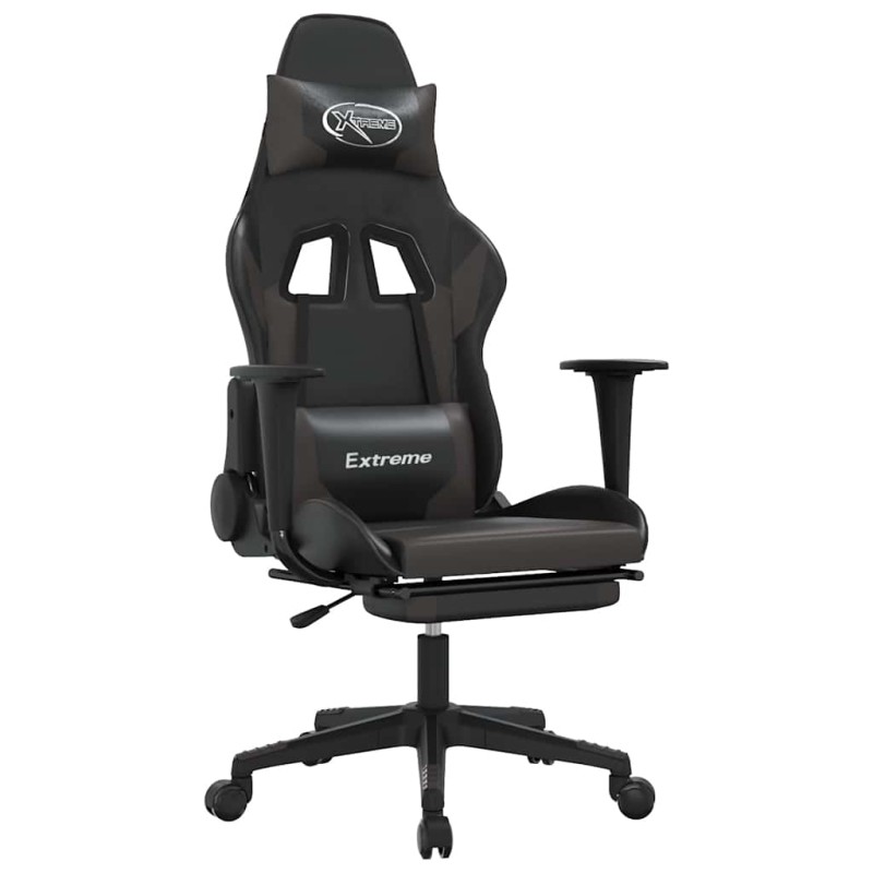 vidaXL Καρέκλα Gaming Μασάζ Υποπόδιο Μαύρο&Γκρι από Συνθετικό Δέρμα
