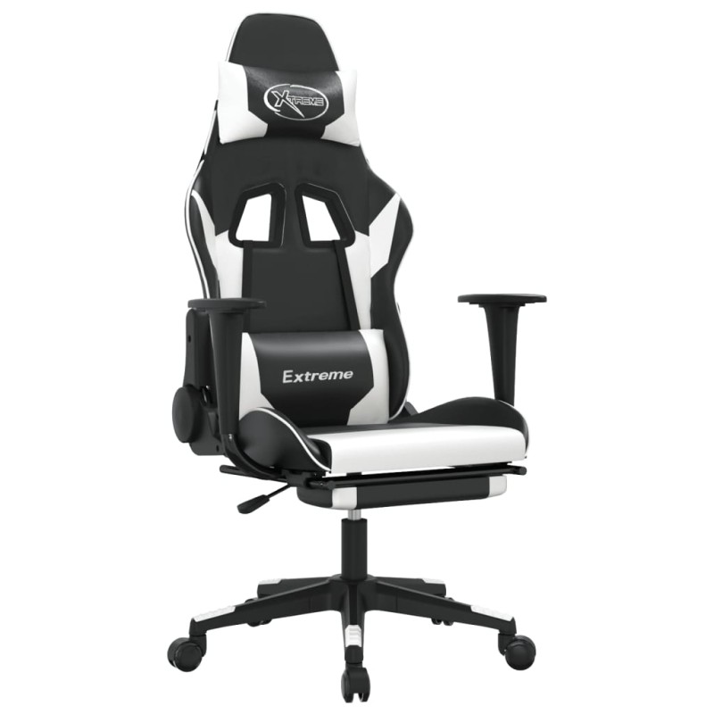 vidaXL Καρέκλα Gaming Μασάζ Υποπόδιο Μαύρο άσπρο από Συνθετικό Δέρμα