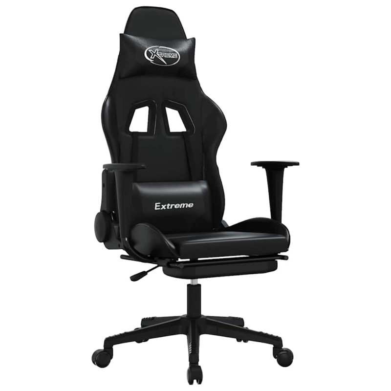 vidaXL Καρέκλα Gaming Μασάζ Υποπόδιο Μαύροαπό Συνθετικό Δέρμα