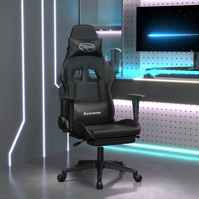 vidaXL Καρέκλα Gaming Μασάζ Υποπόδιο Μαύροαπό Συνθετικό Δέρμα