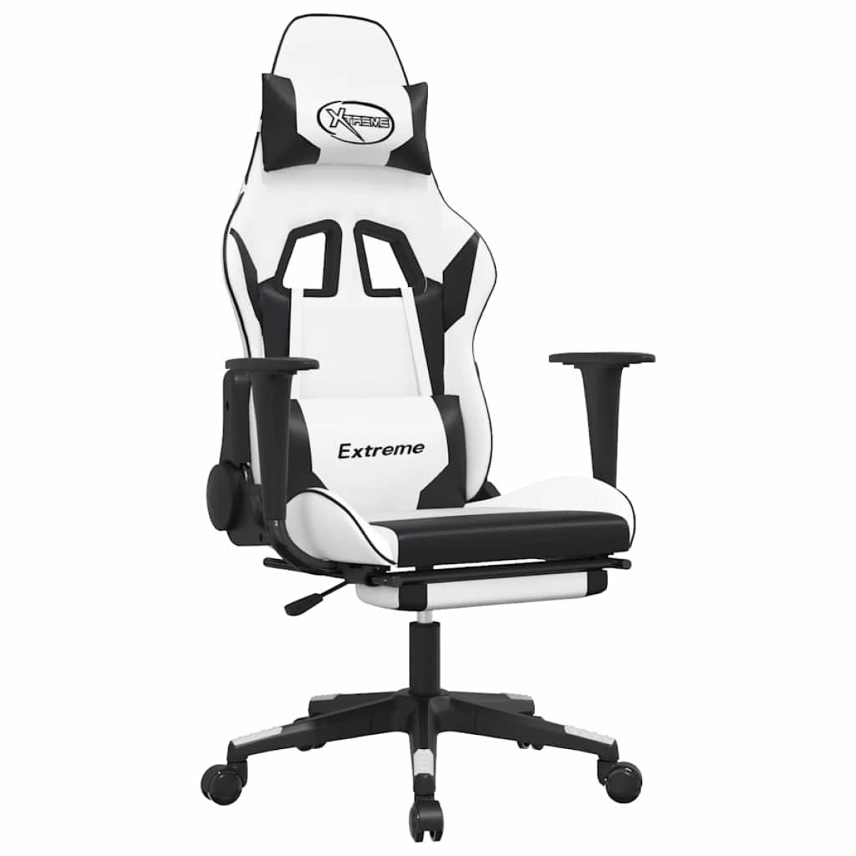 vidaXL Καρέκλα Gaming Μασάζ Υποπόδιο Λευκό & Μαύρο από Συνθετικό Δέρμα