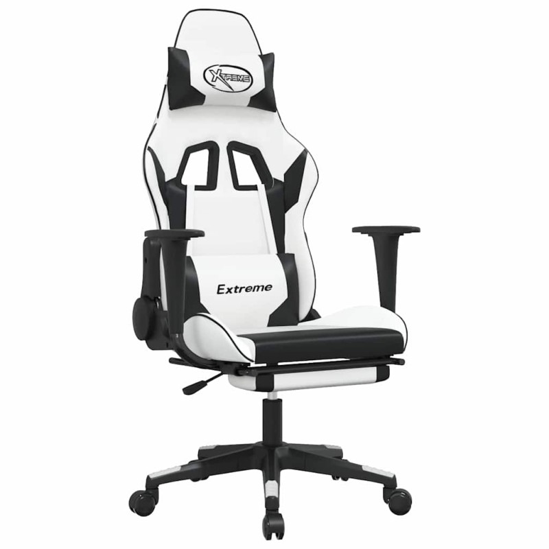 vidaXL Καρέκλα Gaming Μασάζ Υποπόδιο Λευκό & Μαύρο από Συνθετικό Δέρμα