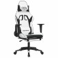 vidaXL Καρέκλα Gaming Μασάζ Υποπόδιο Λευκό & Μαύρο από Συνθετικό Δέρμα