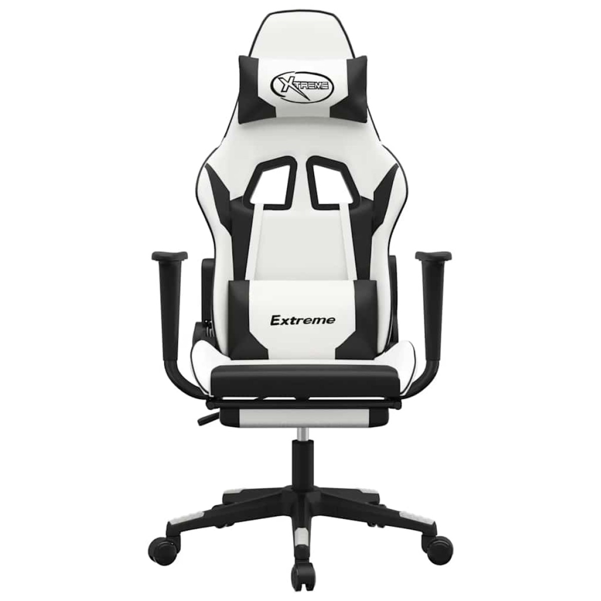 vidaXL Καρέκλα Gaming Μασάζ Υποπόδιο Λευκό & Μαύρο από Συνθετικό Δέρμα