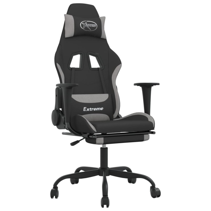 vidaXL Καρέκλα Gaming Μασάζ Υποπόδιο Μαύρη/Αν. Γκρι Ύφασμα με Υποπόδιο