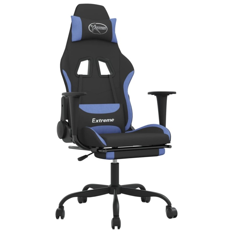 vidaXL Καρέκλα Μασάζ Gaming Μαύρη/Μπλε Ύφασμα με Υποπόδιο