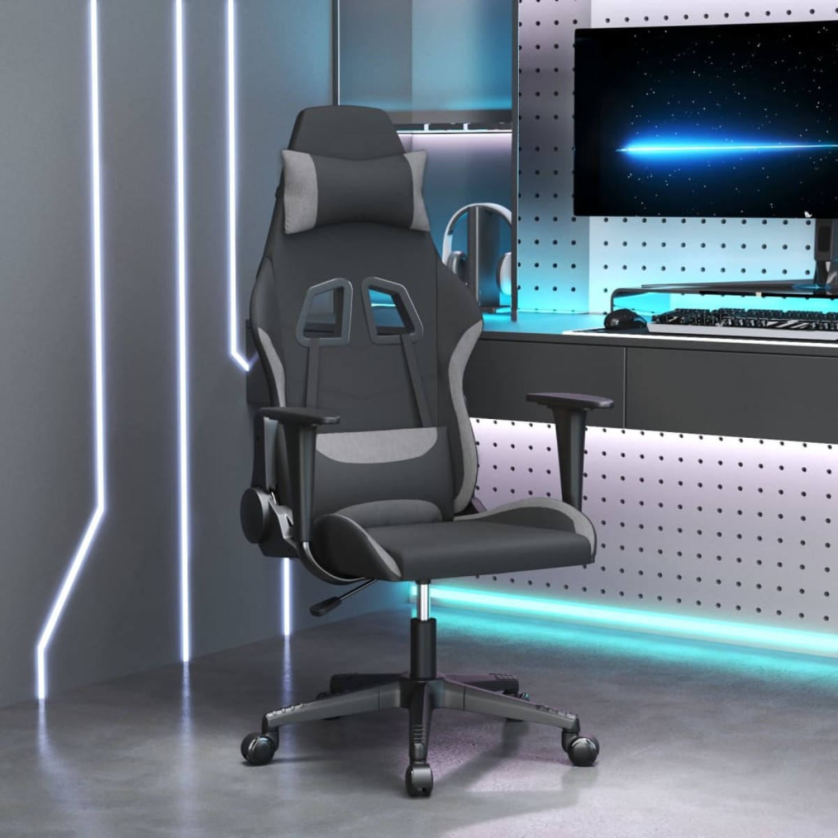 vidaXL Καρέκλα Μασάζ Gaming Μαύρο και Ανοιχτό Γκρι Υφασμάτινη