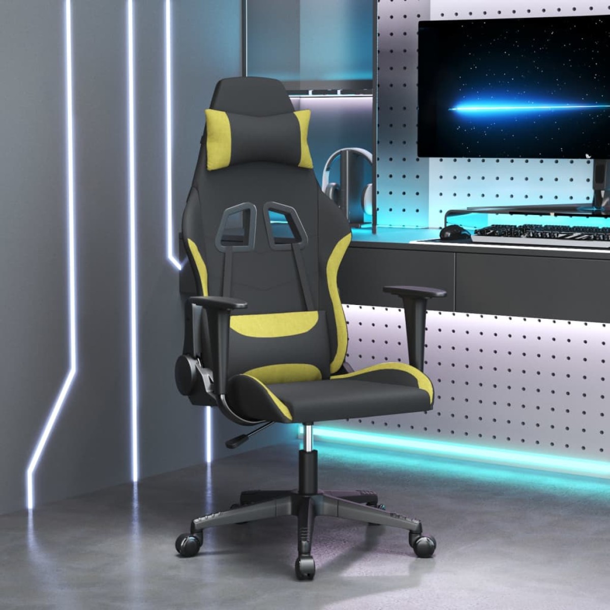 vidaXL Καρέκλα Μασάζ Gaming Μαύρο και Αν. Πράσινο Υφασμάτινη