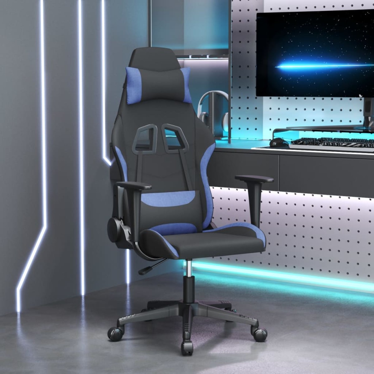 vidaXL Καρέκλα Μασάζ Gaming Μαύρη και Μπλε Υφασμάτινη