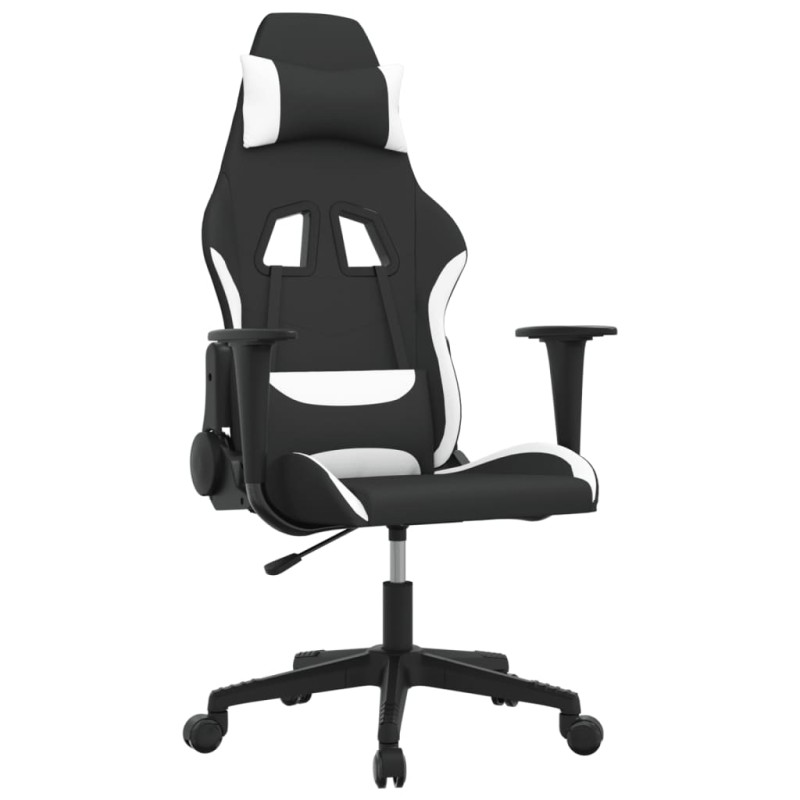 vidaXL Καρέκλα Μασάζ Gaming Μαύρη και Λευκή Υφασμάτινη