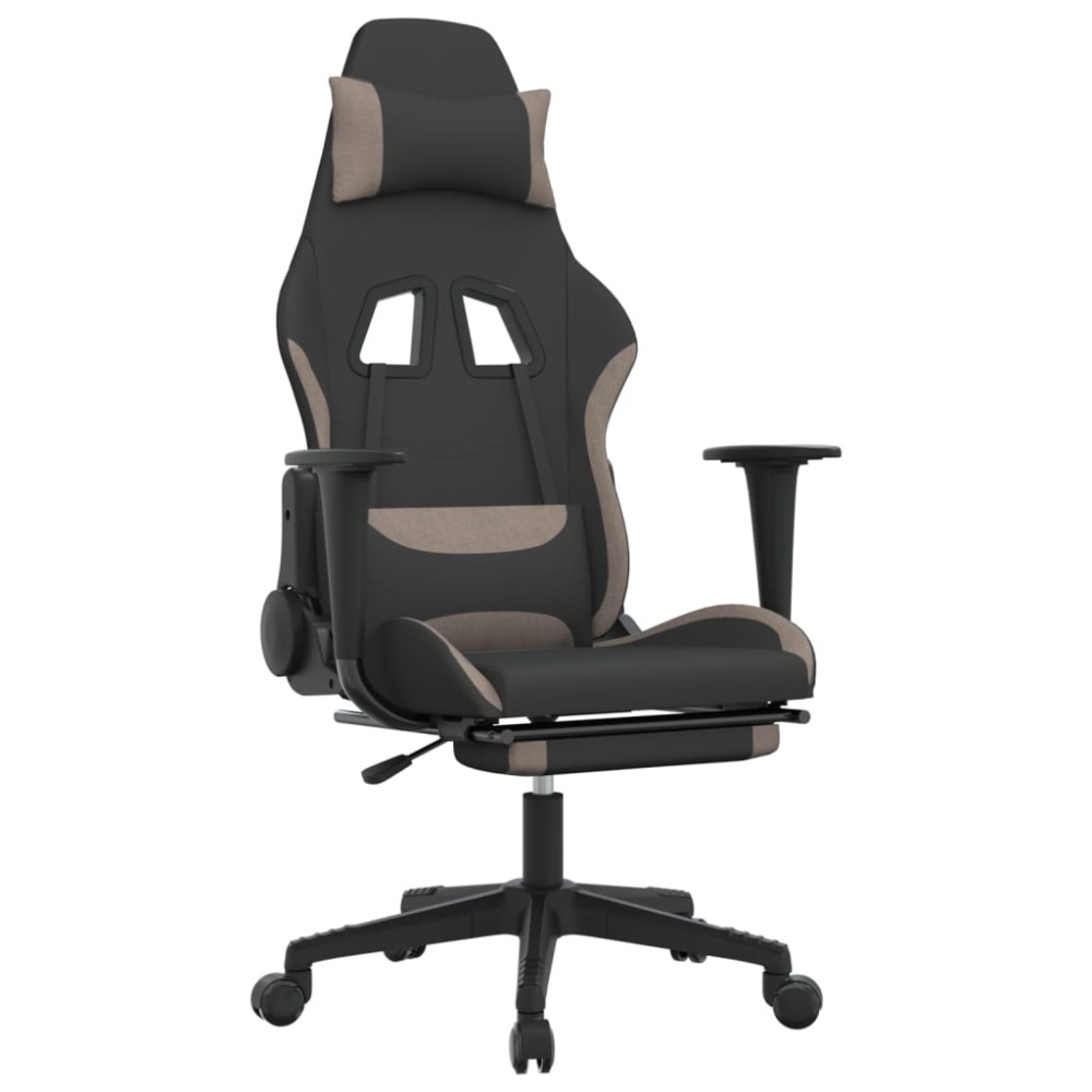 vidaXL Καρέκλα Μασάζ Gaming Μαύρη & Taupe Υφασμάτινη με Υποπόδιο