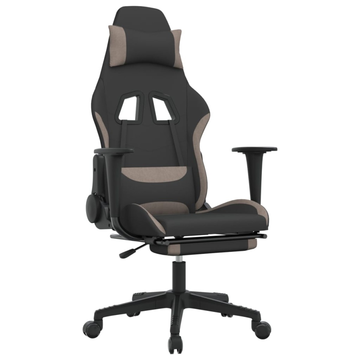 vidaXL Καρέκλα Μασάζ Gaming Μαύρη & Taupe Υφασμάτινη με Υποπόδιο