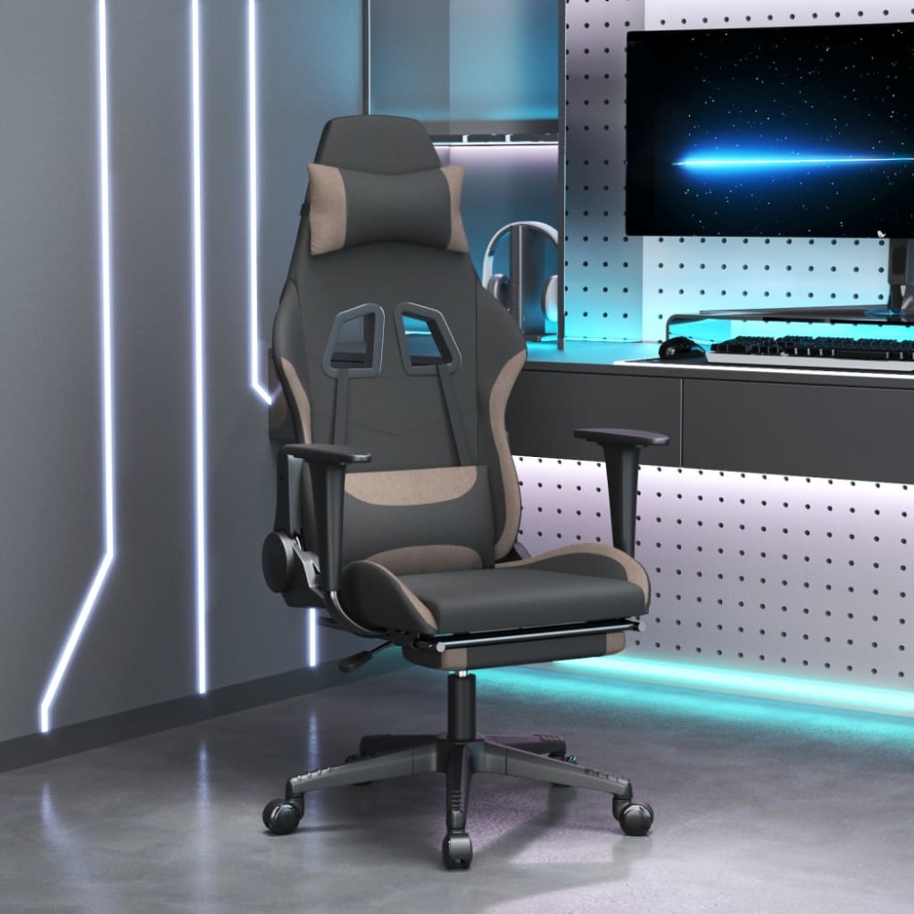 vidaXL Καρέκλα Μασάζ Gaming Μαύρη & Taupe Υφασμάτινη με Υποπόδιο