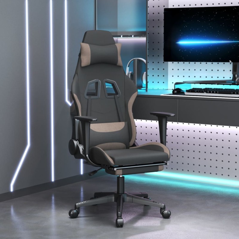 vidaXL Καρέκλα Μασάζ Gaming Μαύρη & Taupe Υφασμάτινη με Υποπόδιο
