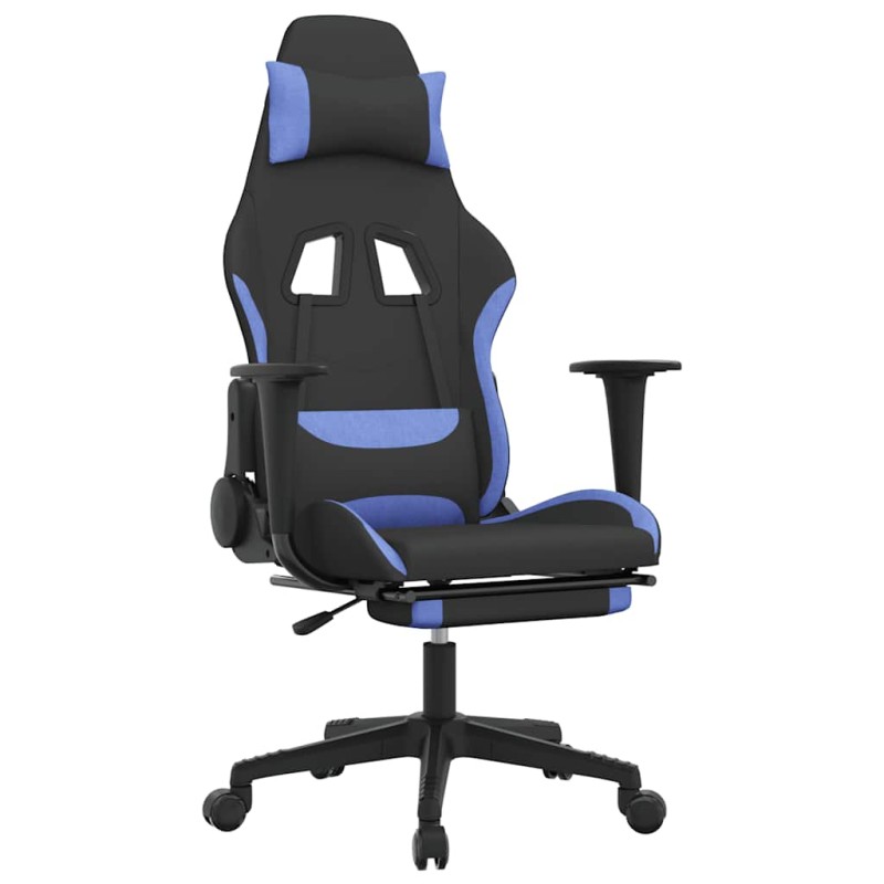 vidaXL Καρέκλα Μασάζ Gaming Μαύρη/Μπλε Ύφασμα με Υποπόδιο