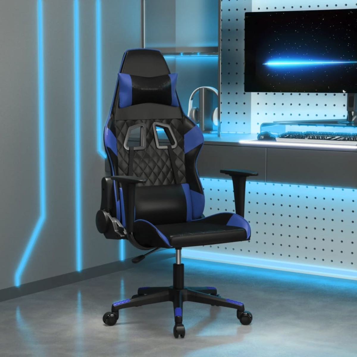 vidaXL Καρέκλα Gaming Μασάζ Μαύρο/Μπλε από Συνθετικό Δέρμα