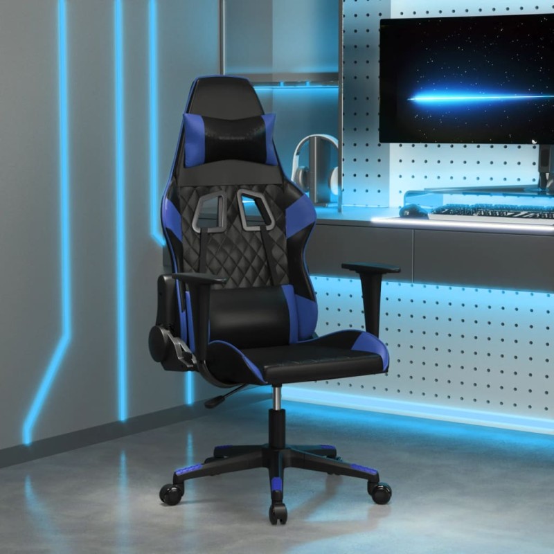 vidaXL Καρέκλα Gaming Μασάζ Μαύρο/Μπλε από Συνθετικό Δέρμα