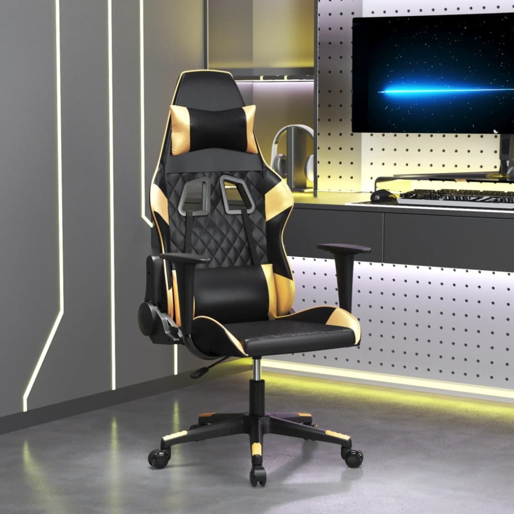 vidaXL Καρέκλα Gaming Μασάζ Μαύρο/Χρυσό από Συνθετικό Δέρμα