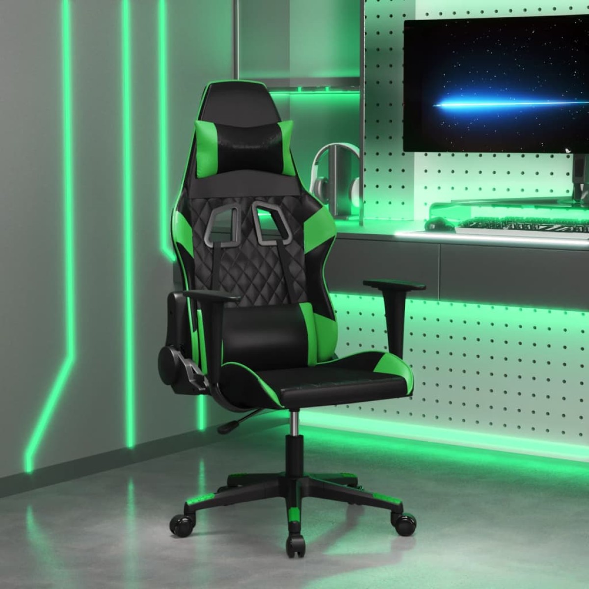 vidaXL Καρέκλα Gaming Μασάζ Μαύρο/Πράσινο από Συνθετικό Δέρμα