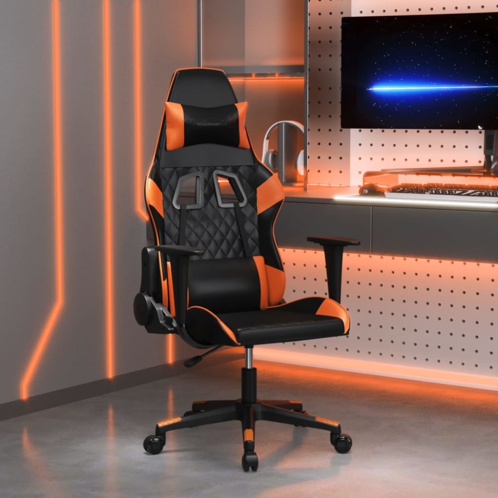 vidaXL Καρέκλα Gaming Μασάζ Μαύρο/πορτοκαλί από Συνθετικό Δέρμα