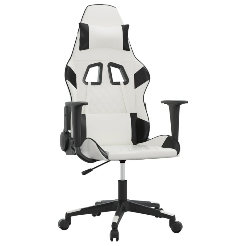 vidaXL Καρέκλα Gaming Μασάζ Λευκό/Μαύρο από Συνθετικό Δέρμα