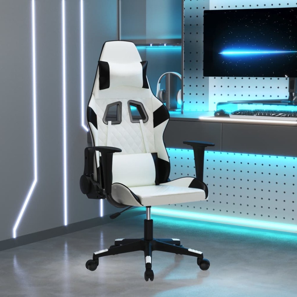 vidaXL Καρέκλα Gaming Μασάζ Λευκό/Μαύρο από Συνθετικό Δέρμα