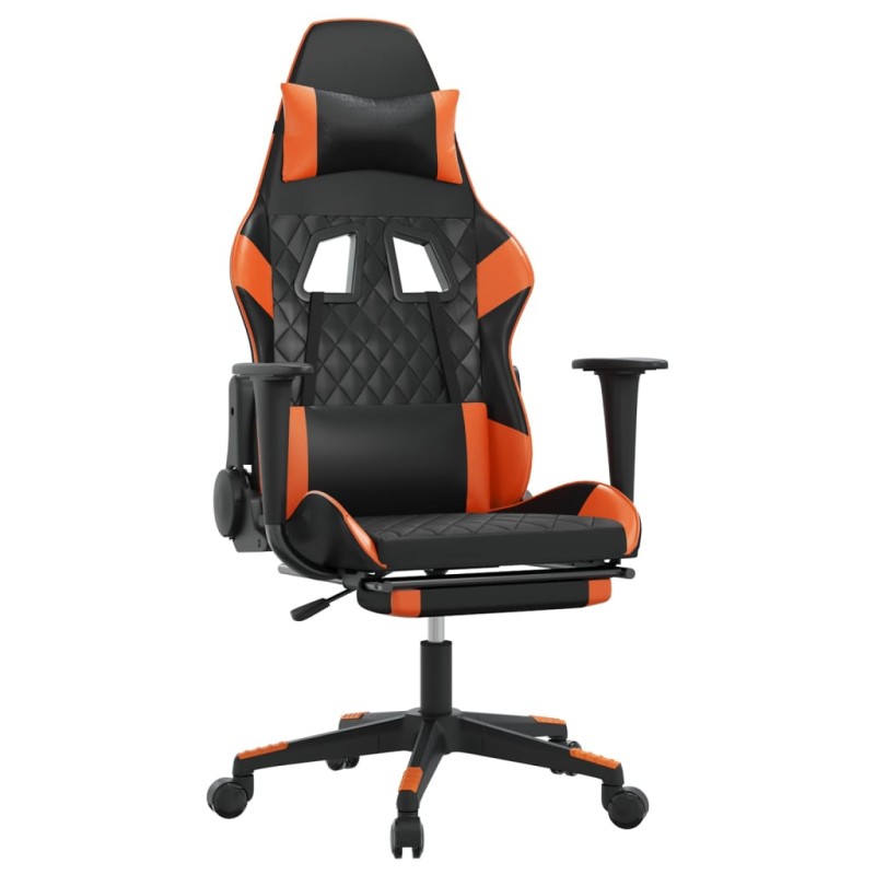 vidaXL Καρέκλα Gaming Μασάζ Υποπόδιο Μαύρο Πορτοκαλί Συνθετικό Δέρμα