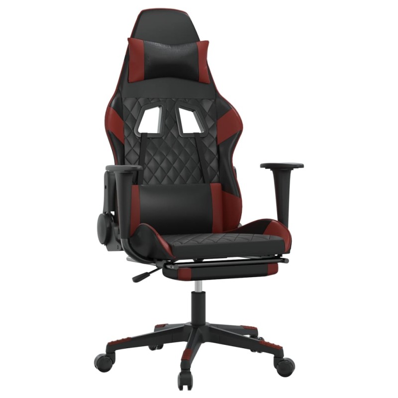 vidaXL Καρέκλα Gaming Μασάζ Υποπόδιο Μαύρο/Μπορντό από Συνθετικό Δέρμα