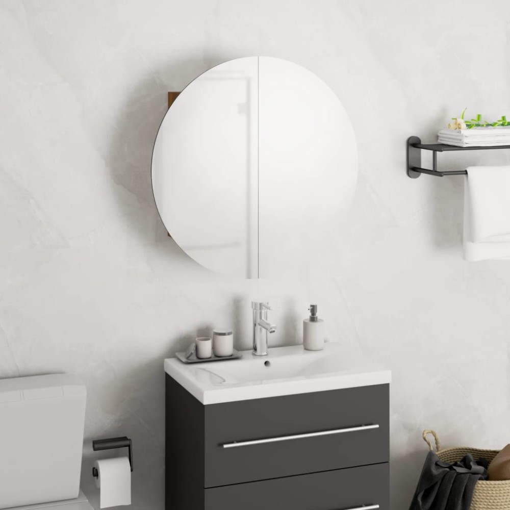 vidaXL Ντουλάπι Μπάνιου με Στρογγυλό Καθρέφτη&LED Δρυς 40x40x17,5 εκ.