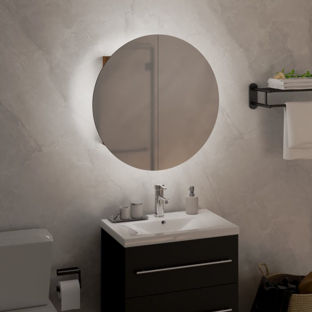 vidaXL Ντουλάπι Μπάνιου με Στρογγυλό Καθρέφτη&LED Δρυς 40x40x17,5 εκ.