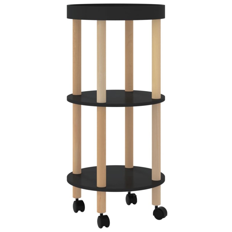 vidaXL Τρόλεϊ 3 Επιπέδων Μαύρο 38 x 38 x 82 εκ. Επεξ. Ξύλο/Μασίφ Πεύκο