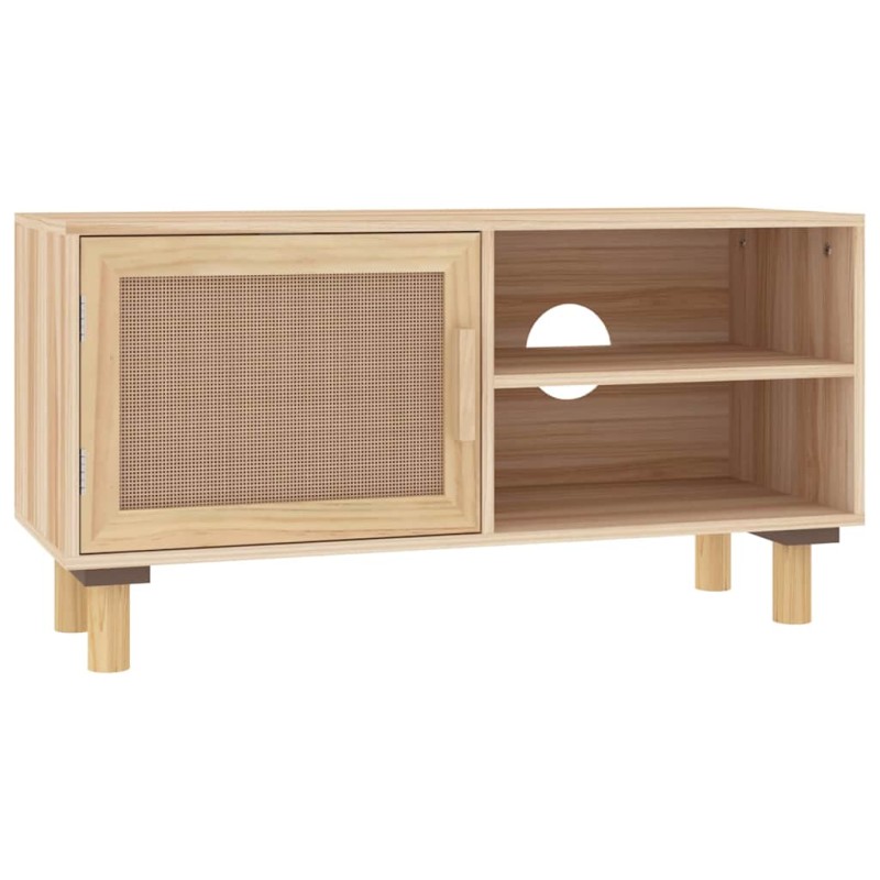 vidaXL Έπιπλο Τηλεόρασης Καφέ 80x30x40 εκ. Μασίφ Πεύκο & Φυσικό Ρατάν