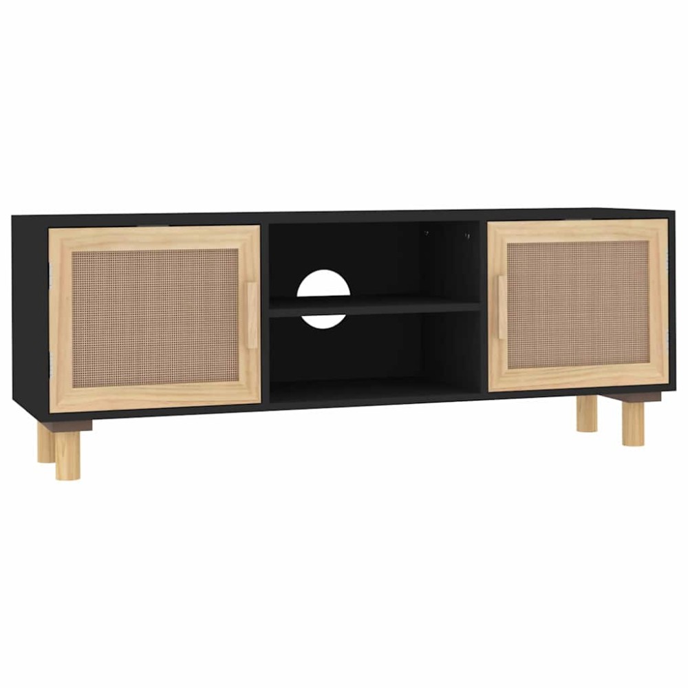 vidaXL Έπιπλο Τηλεόρασης Μαύρο 105x30x40 εκ Μασίφ Πεύκο & Φυσικό Ρατάν