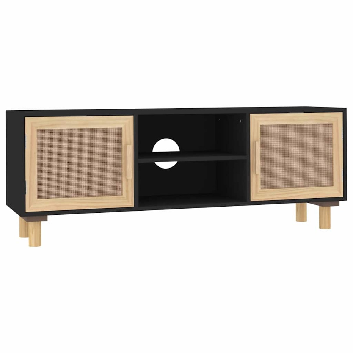 vidaXL Έπιπλο Τηλεόρασης Μαύρο 105x30x40 εκ Μασίφ Πεύκο & Φυσικό Ρατάν