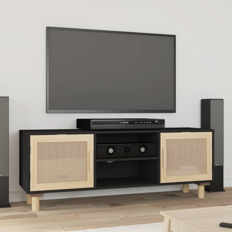 vidaXL Έπιπλο Τηλεόρασης Μαύρο 105x30x40 εκ Μασίφ Πεύκο & Φυσικό Ρατάν