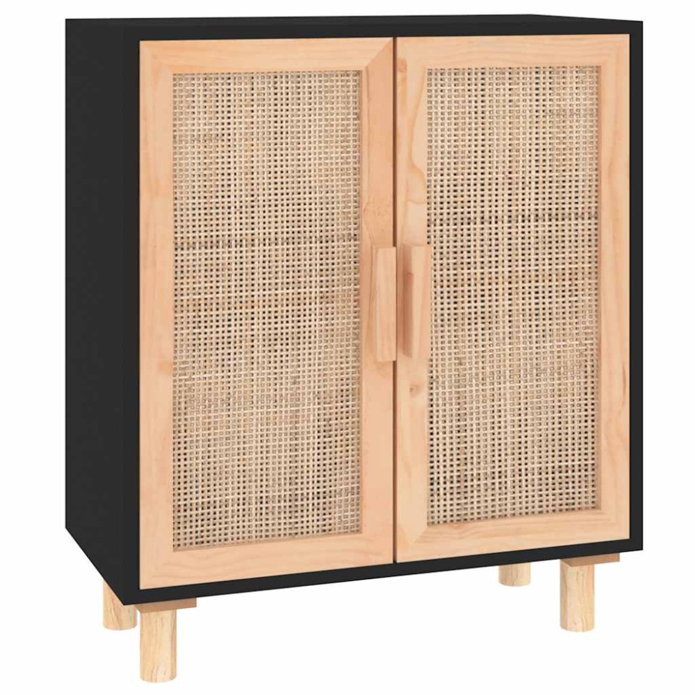 vidaXL Ντουλάπι Μαύρο 60 x 30 x 70 εκ. από Μασίφ Πεύκο & Φυσικό Ρατάν