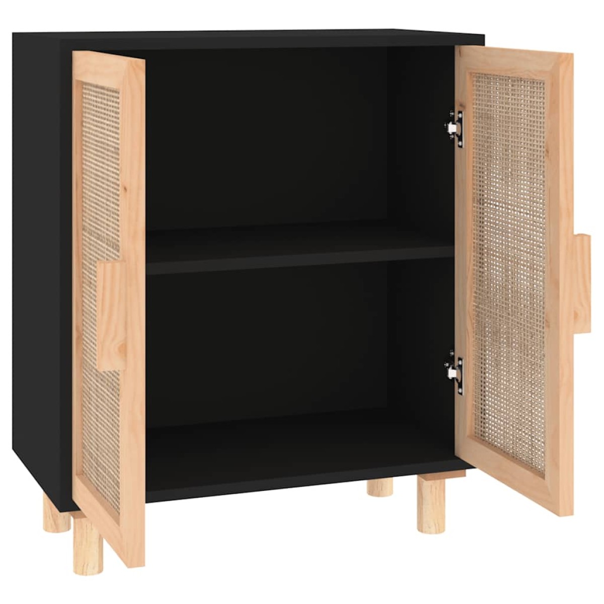 vidaXL Ντουλάπι Μαύρο 60 x 30 x 70 εκ. από Μασίφ Πεύκο & Φυσικό Ρατάν