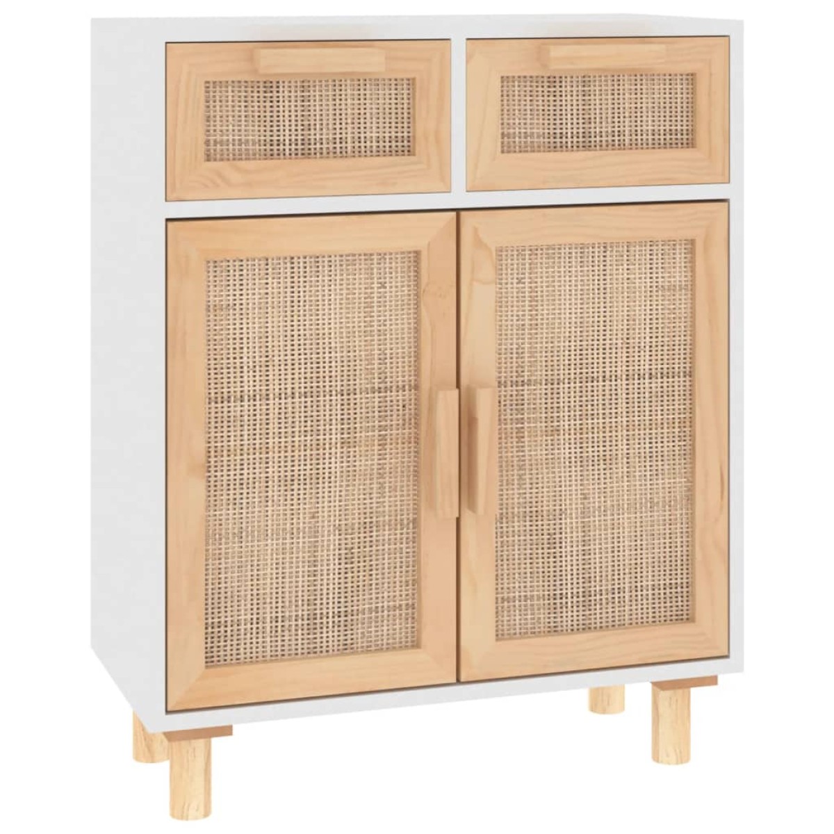 vidaXL Ντουλάπι Λευκό 60 x 30 x 75 εκ. Μασίφ Πεύκο & Φυσικό Ρατάν