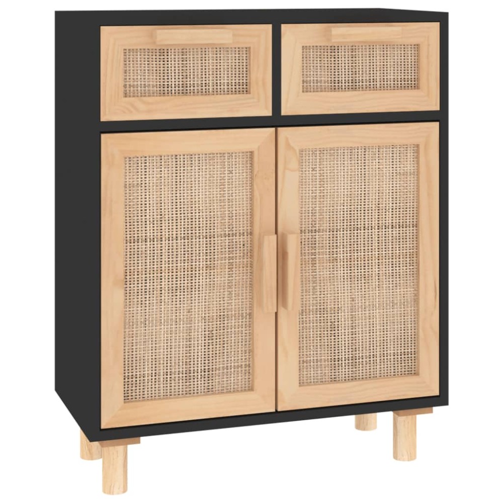 vidaXL Ντουλάπι Μαύρο 60 x 30 x 75 εκ. από Μασίφ Πεύκο & Φυσικό Ρατάν